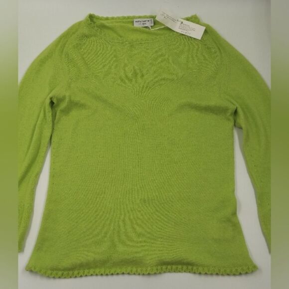 Cashmere Maria Sartini  Cotton Blend Sweater SZ 44 Neon Green - Picture 16 of 16